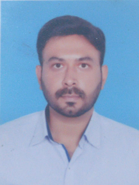 Doctoral Researcher Mustafain Haider wearing a light shirt against a blue background.
